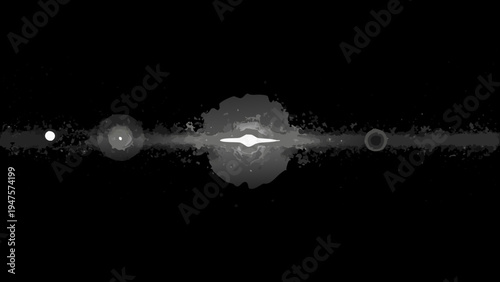 Futuristic space illustration with glowing white spaceship and planets in a dark universe background