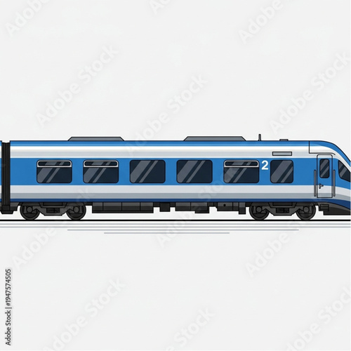 Blue Train Passenger Carriage with Windows.