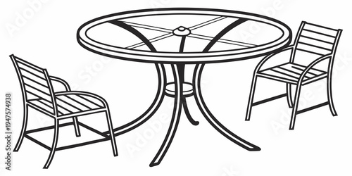A classic outdoor patio set with a round table and two chairs