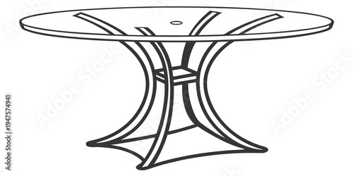 A modern round table with a unique, artistic base design.