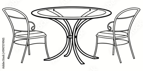 Modern dining set with glass table and metal chairs in minimalist style