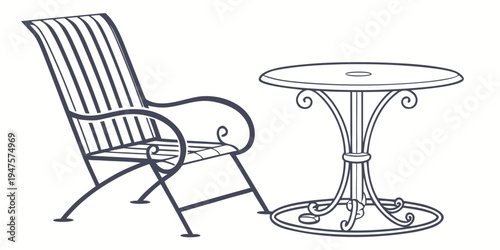 A comfortable outdoor chair and table set for relaxation and dining.