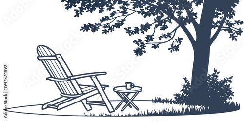 A serene scene of a person relaxing on a deck chair under a large tree