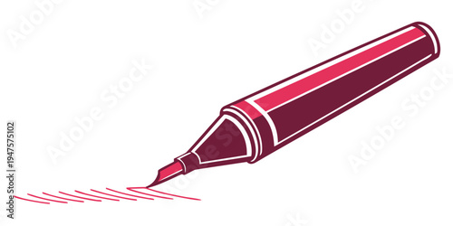 A vibrant red marker pen with a fine tip, drawing a line on a white surface.