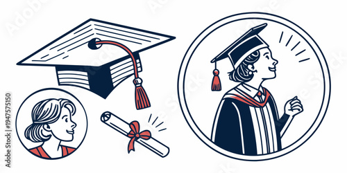 Illustration of graduation ceremony with diploma and celebratory elements