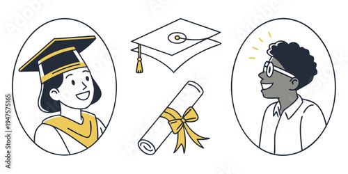 Students celebrating their graduation with diplomas and academic regalia