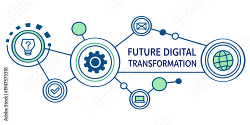 Illustration of interconnected elements representing future digital transformation