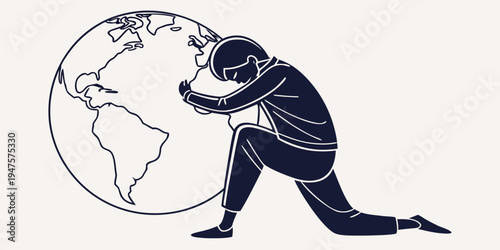 Astronaut kneeling on a globe with a helmet in hand, symbolizing exploration and discovery