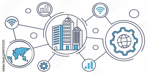 Illustration of interconnected smart city technology and services.
