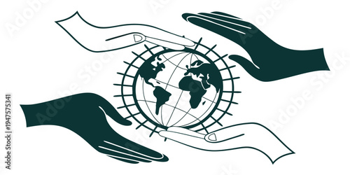 A pair of hands cradling a globe symbolizing global unity and support.