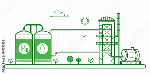 Modern green factory with sustainable energy sources and eco-friendly design