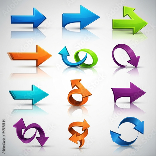 Colorful 3D Arrows Pointing Various Directions.