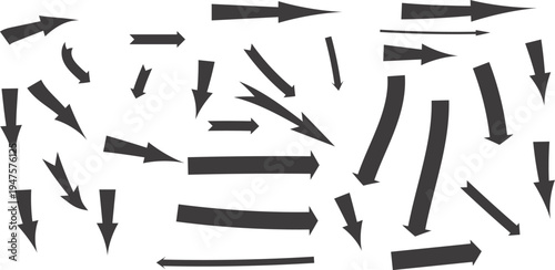 A Diverse Collection of Dark Gray Arrows Pointing in Various Directions and Styles