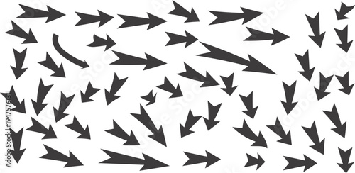 A collection of diverse arrows pointing in various directions and styles on a white background