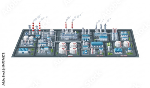 Petroleum Refinery and Chemical Industry Complex Aerial Industrial Facility Vector Illustration