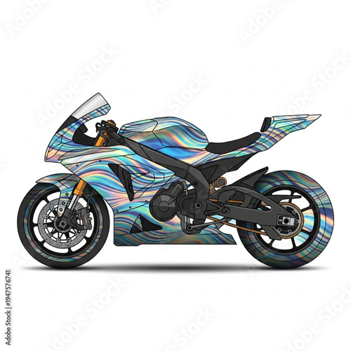 Colorful Motorcycle with Vibrant Paint Design.