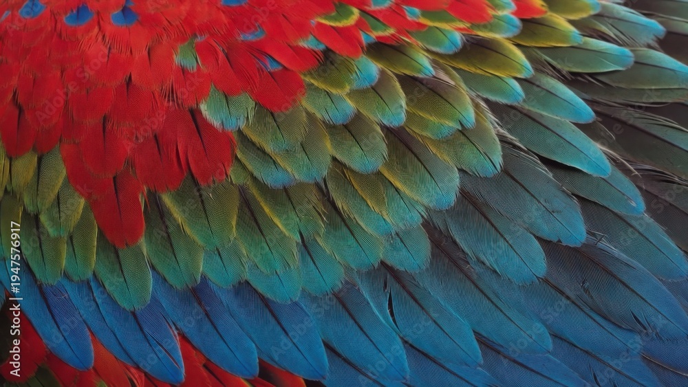 Obraz premium Vibrant and colorful display of a parrot's vividly patterned feathers