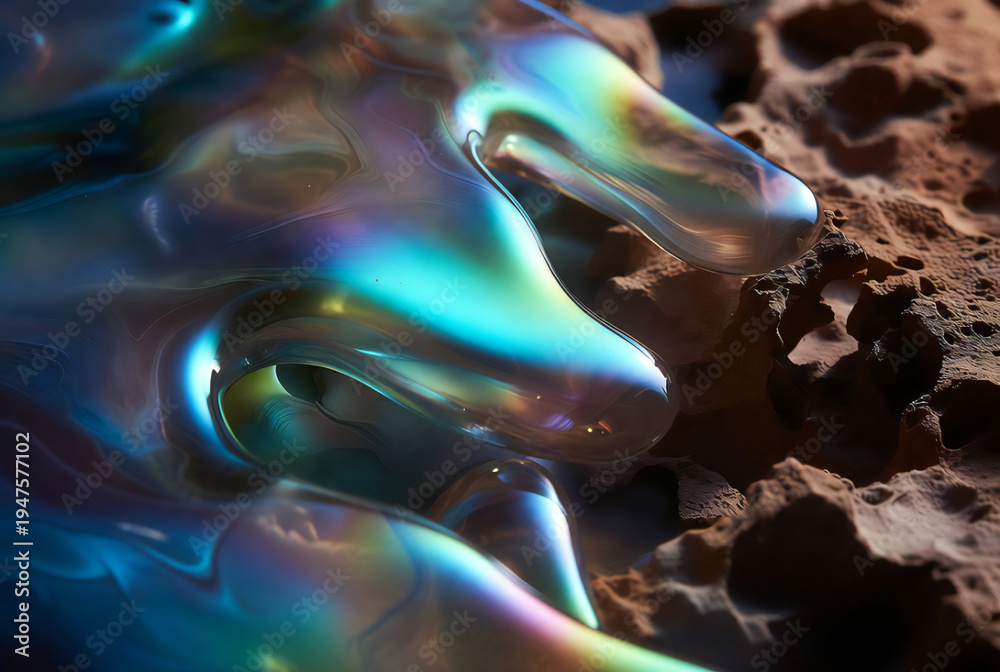 Obraz premium Abstract liquid forms merging with organic textures, iridescent gradients (64)