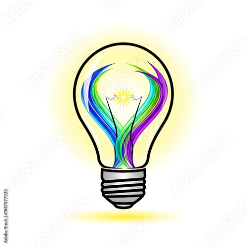 Colorful Light Bulb Illustration with Swirling Patterns.