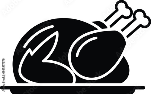 Black silhouette of a roasted chicken on a platter bird poultry