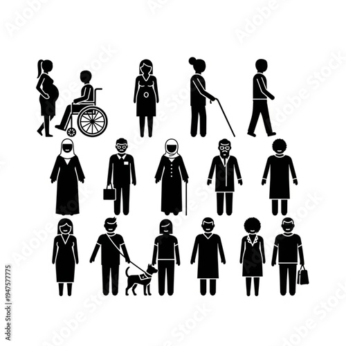 Diverse People Silhouettes Various Abilities.