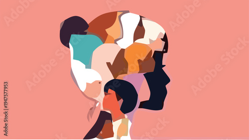 Vector illustration of diverse people faces in profile