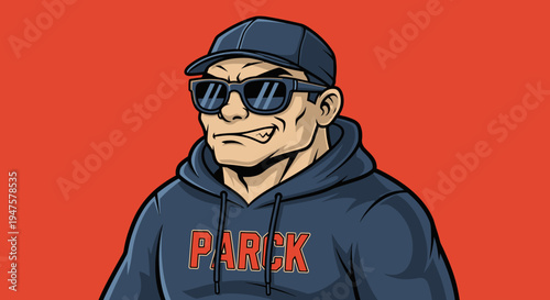 Man Wearing Sunglasses and Hoodie Illustration.