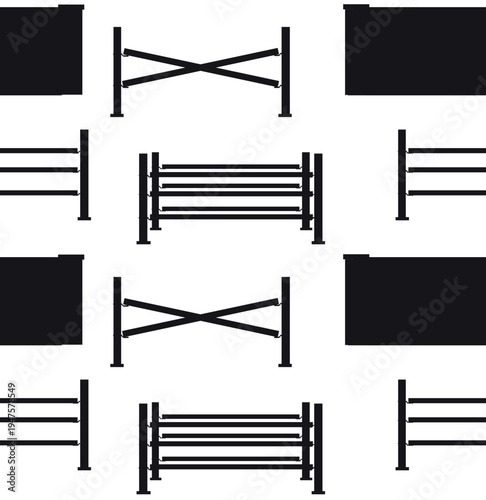 Vector seamless pattern of flat horse show jumping obstacle isolated on white background