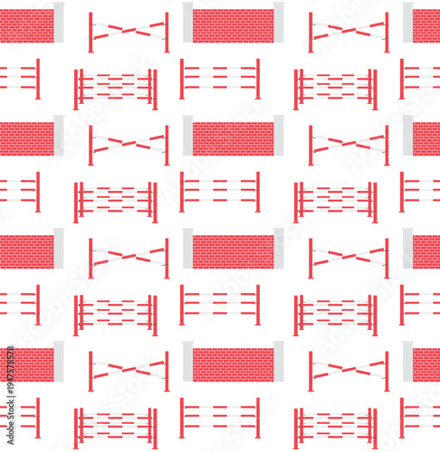 Vector seamless pattern of flat horse show jumping obstacle isolated on white background