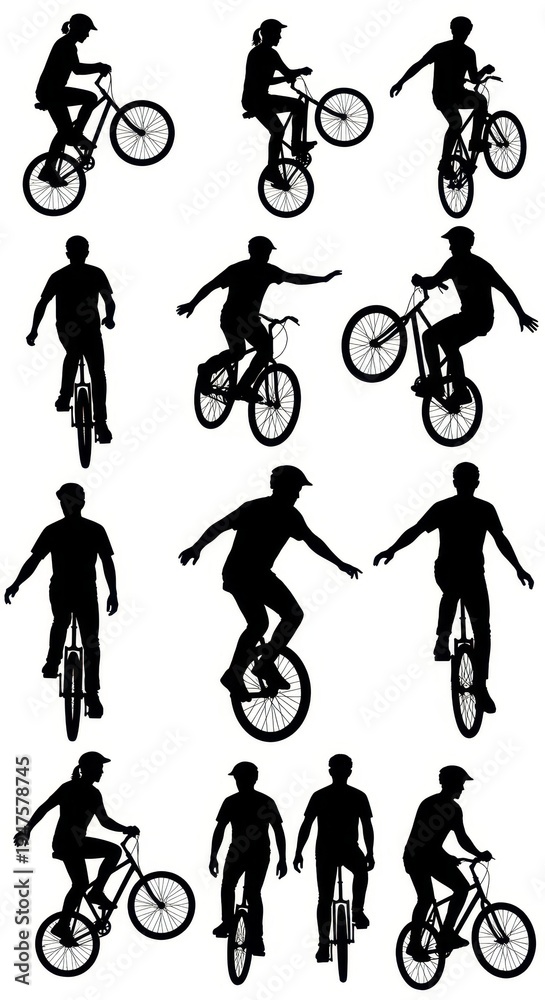 Fototapeta premium Silhouette BMX Riders Performing Tricks - A Dynamic Collection of Action Poses.