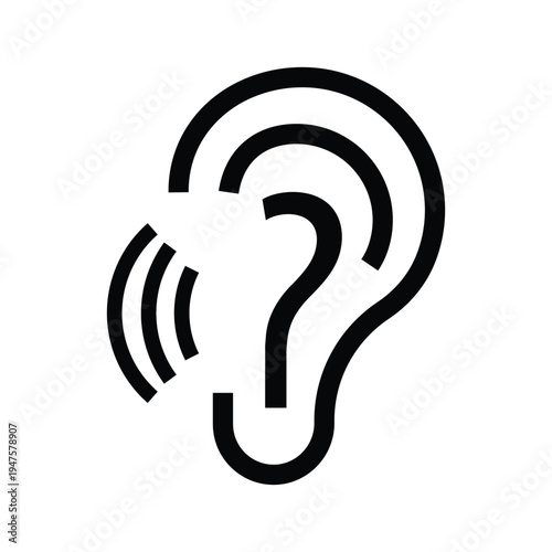 Hearing aid accessibility icon with ear silhouette and sound waves for deaf communication