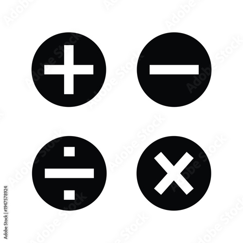 Calculator math symbols plus minus multiply divide set black icons
