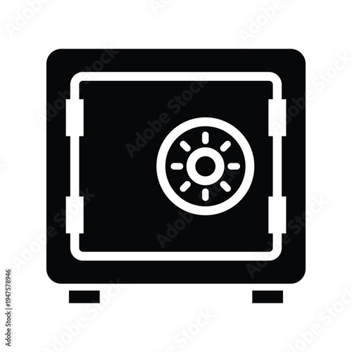 Black safe box with circular combination lock secure storage icon