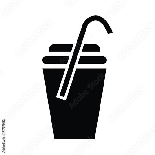 Cold drink cup with straw icon silhouette for refreshment beverage take away service sign