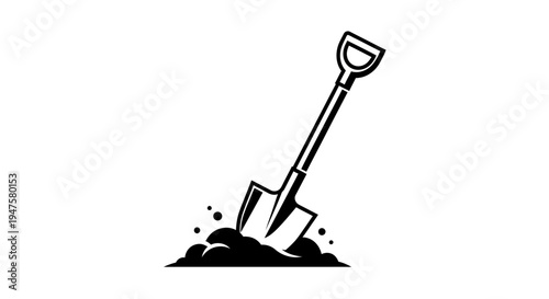Digging Shovel Stuck in Soil Icon Illustration.