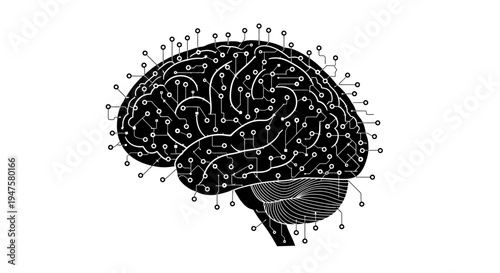 Digital Brain with Circuits and Connections.