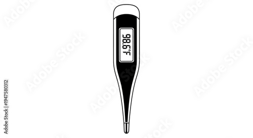 Digital thermometer displaying a normal body temperature reading.