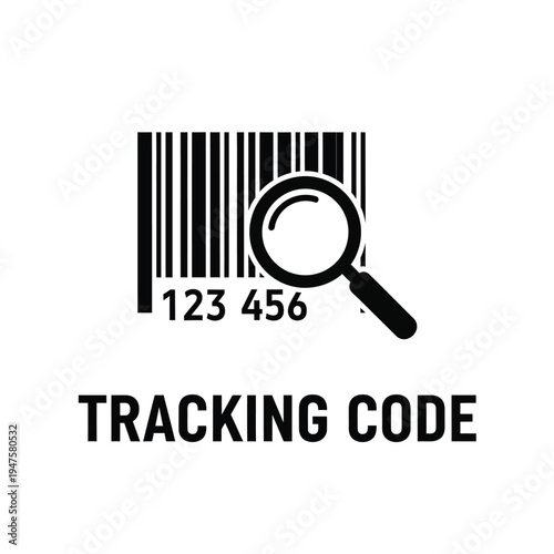 A stark black and white image features a barcode being examined with a magnifying glass alongside a numerical code and text high quality professional