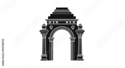 Black and white ancient archway illustration.