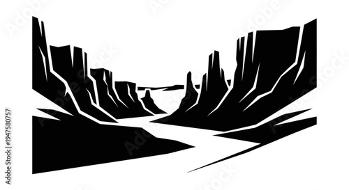 Black and white canyon illustration.