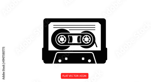 Black and white cassette tape icon.