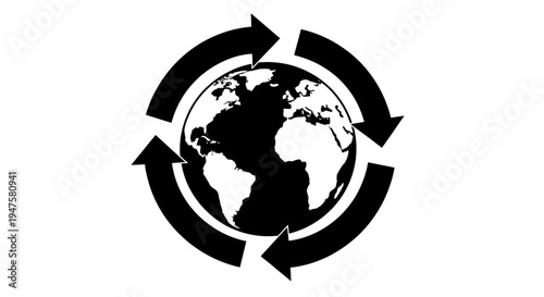 Black Earth Globe with Circular Arrows.