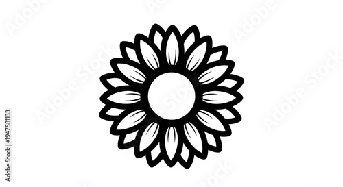 Black and white sunflower graphic design.