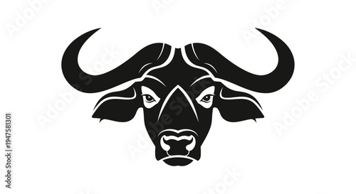 Black bull head with horns illustration.