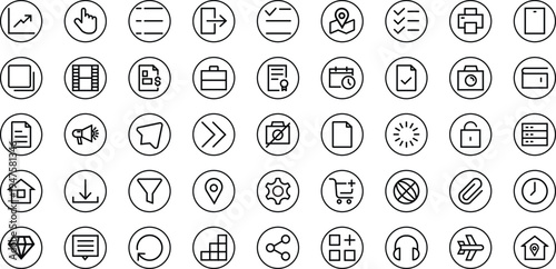 Iconic Symphony of Design: A comprehensive collection of meticulously crafted, minimalistic icons, each a testament to simplicity and functionality, ideal for digital interfaces, websites.