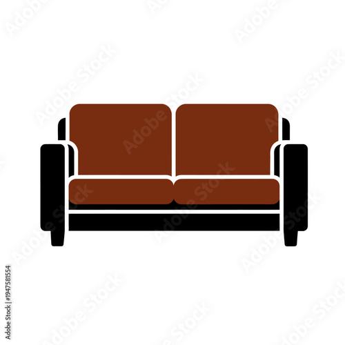 Simple illustration of a brown sofa with black frame and cushions
