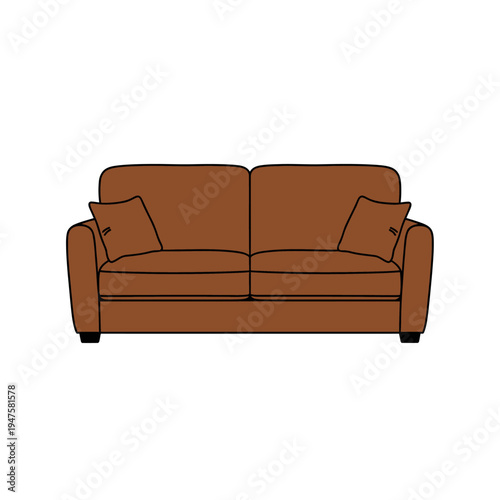 Simple illustration of a brown sofa with two matching cushions