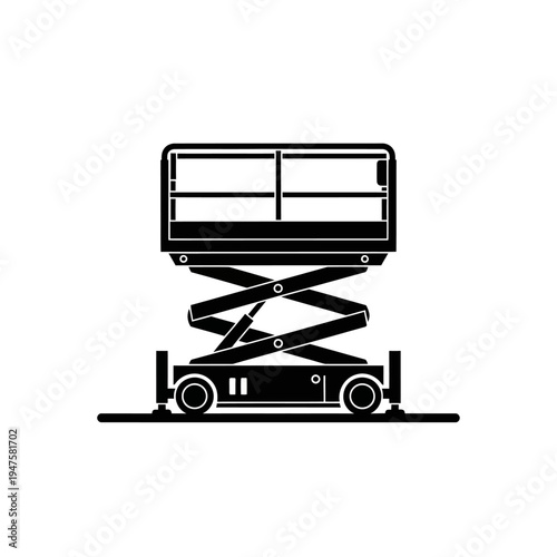 Black and white silhouette of a scissor lift construction platform