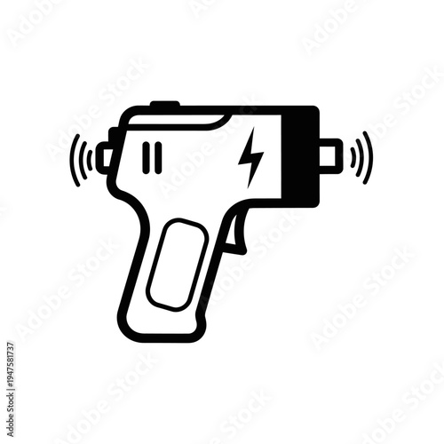 Black and white illustration of a taser or stun gun device
