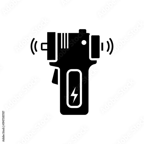 Simple black silhouette illustration of a taser or stun gun device
